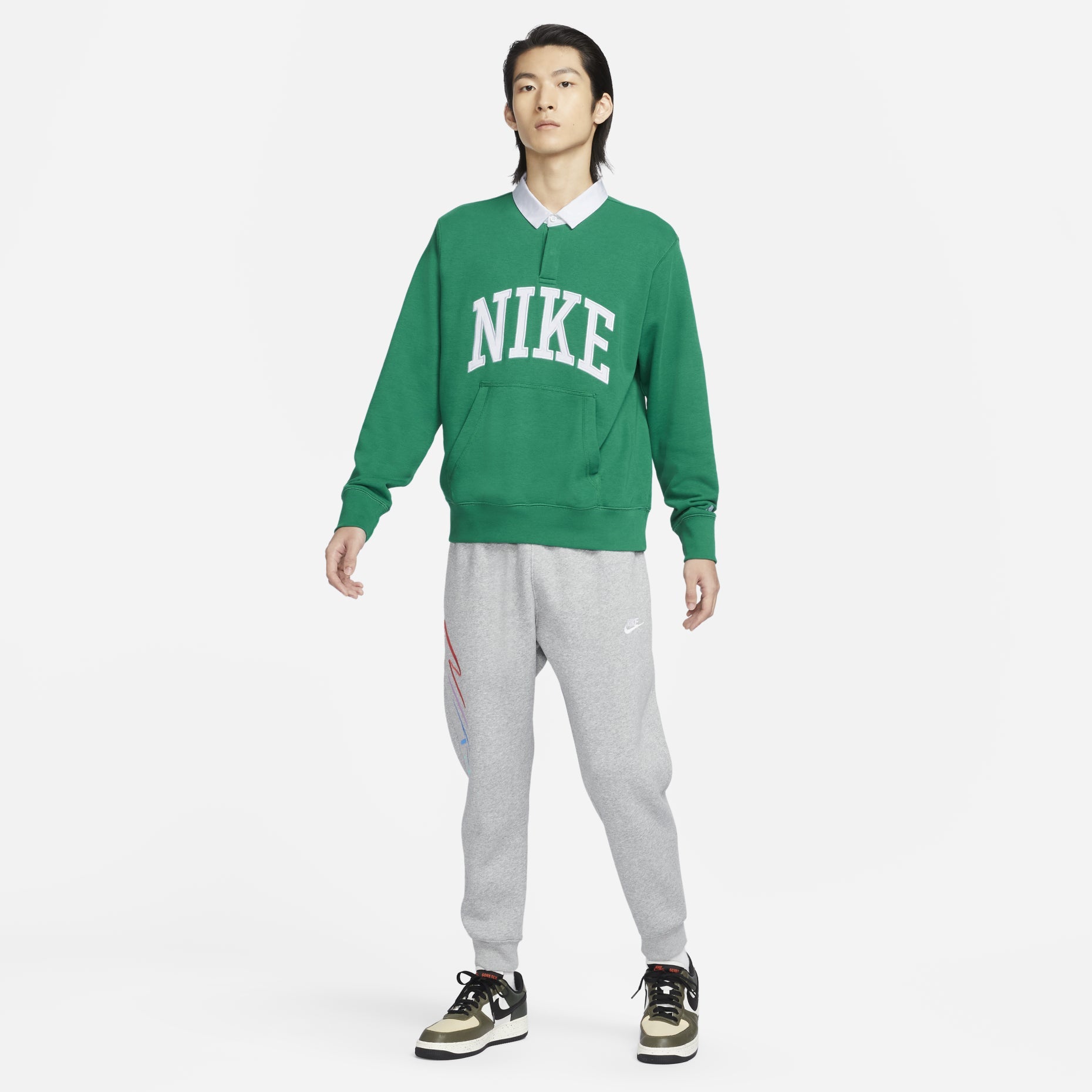Nike Long-Sleeve Fleece Polo Top Asia Sizing 'Green' FN3113-365