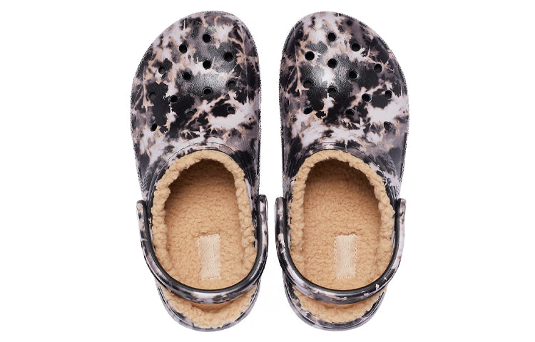 Crocs Classic Lined Bleach Dye Clogs 'Black White Beige' 207299-001