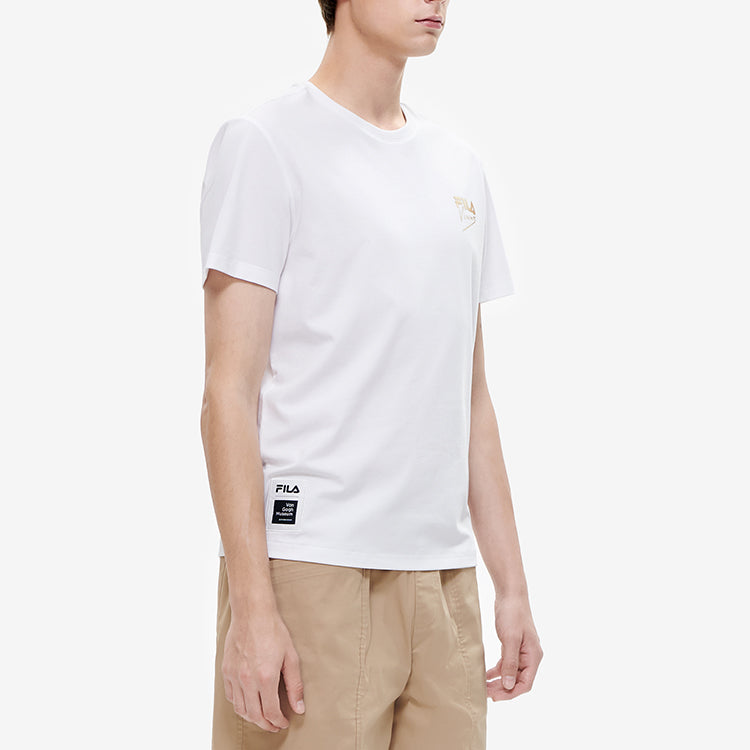 Men's FILA x Crossover Casual Printing Breathable Knit Short Sleeve White T-Shirt F11M228109F-WT