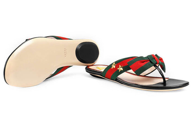 (WMNS) Gucci Leather Web Bow Accent G-Thong Sandals 'Black' 433565-H5QA0-8490