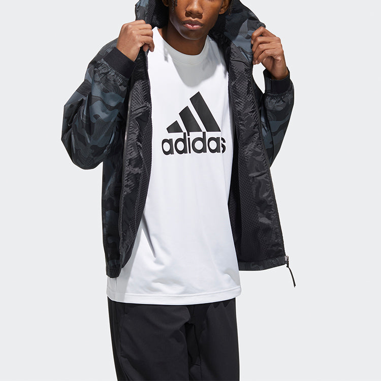adidas Camouflage Printing Sports Jacket Black FM9371