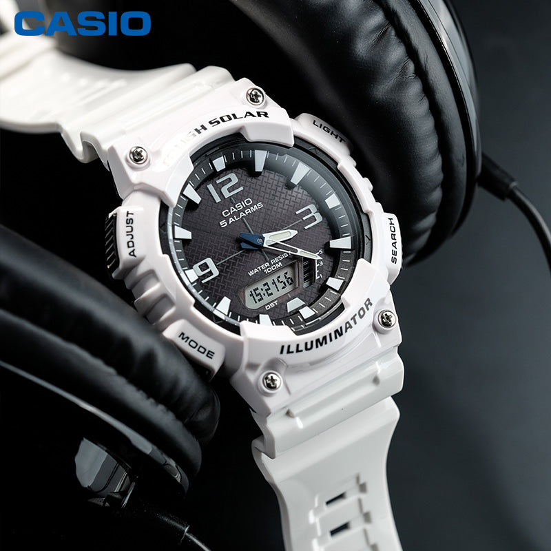 CASIO Waterproof Sports Solar Powered Mens BlackWhite Analog AQ-S810WC-7AVDF