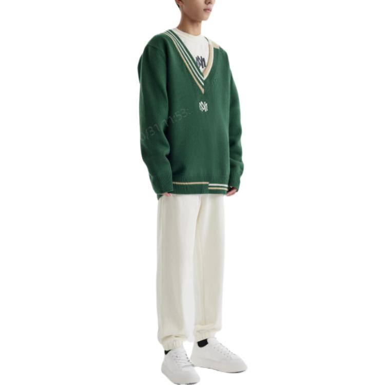Mitchell & Ness Branded Contrasting V-Neck Sweater 'Green' MNHLAWTOKJ011-GRN