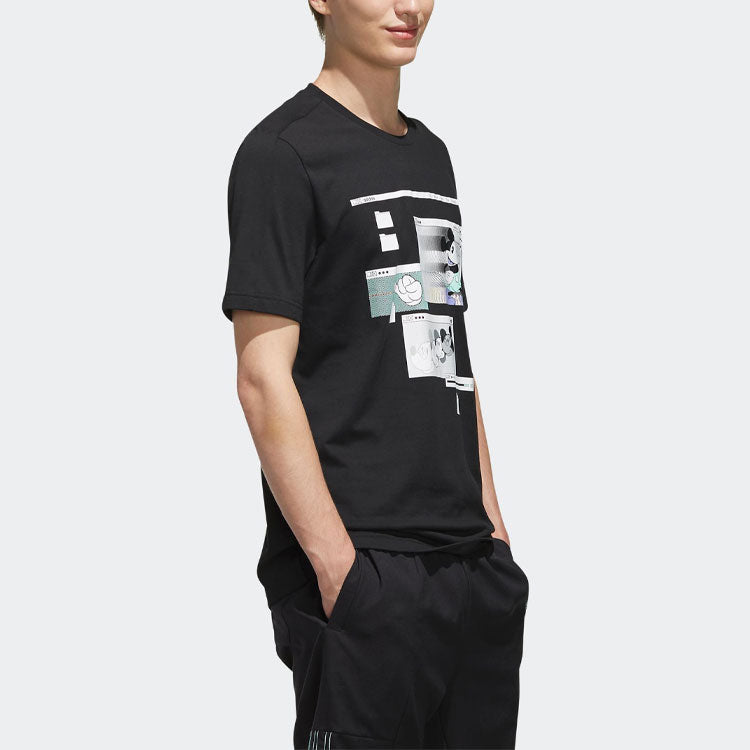 adidas neo M Mcky&mnn T2 Casual Sports Mickey Mouse Printing Round Neck Short Sleeve Black EI4538