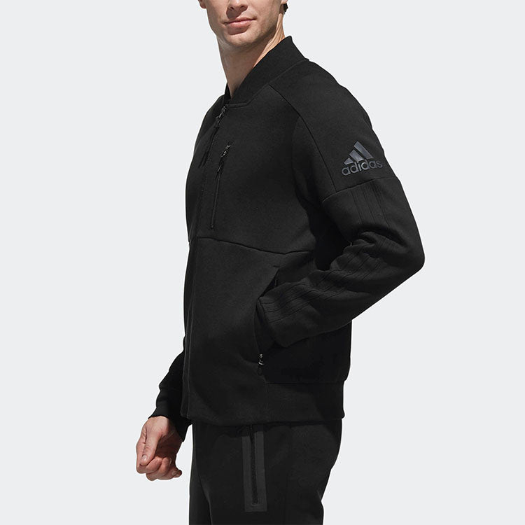 adidas Solid Color Casual Sports Knit Zipper Jacket Black DW4625