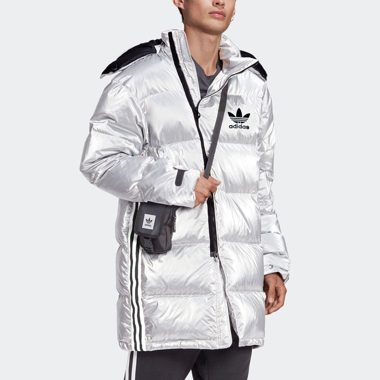 adidas originals Metal Dwn Jkt Stay Warm Diagonal zipper Sports hooded down Jacket Silver GJ6733