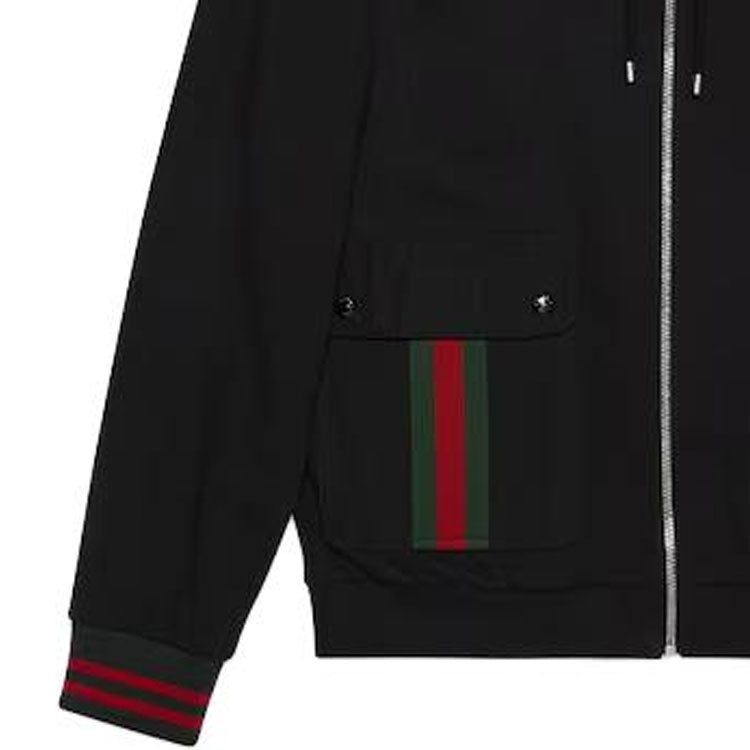 Gucci Cotton Jersey Hooded Jacket With Web 'Black' 752187-XJFQV-1043