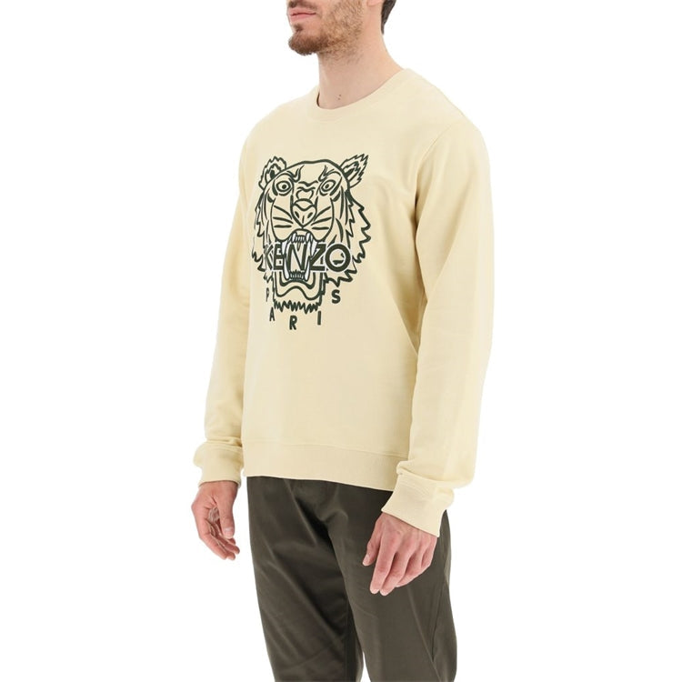 Men's KENZO SS21 TIGER Pattern Round Neck Pullover Light Yellow FB55SW1204MP-08