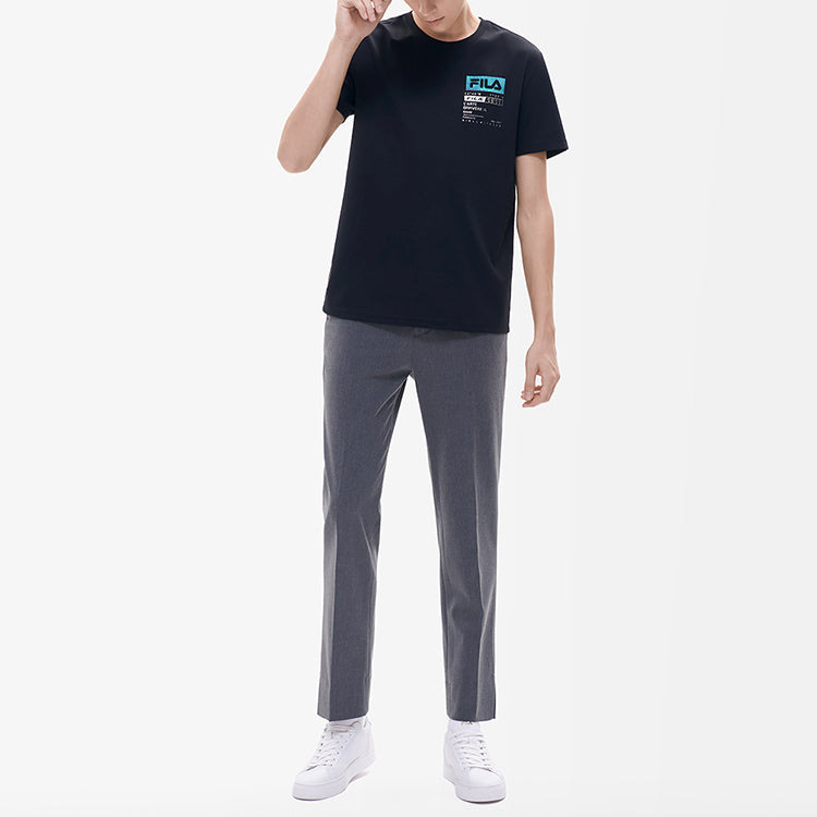 Men's FILA Alphabet Logo Round Neck Knit Short Sleeve Black T-Shirt F11M217103F-BK