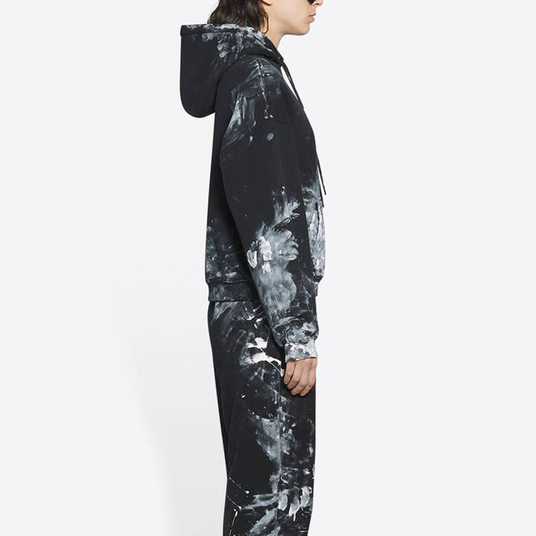 (WMNS) Balenciaga Printing Fleece Hoodie Black 662531TKVG21070