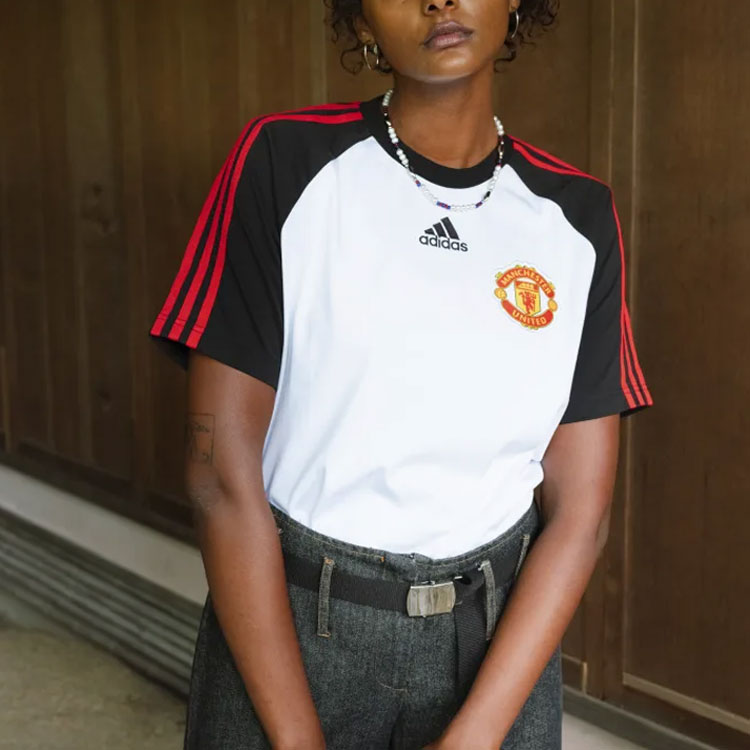 adidas Manchester United Soccer/Football Mufc Tg Tee Casual Sports Round Neck Colorblock Short Sleeve White H64070