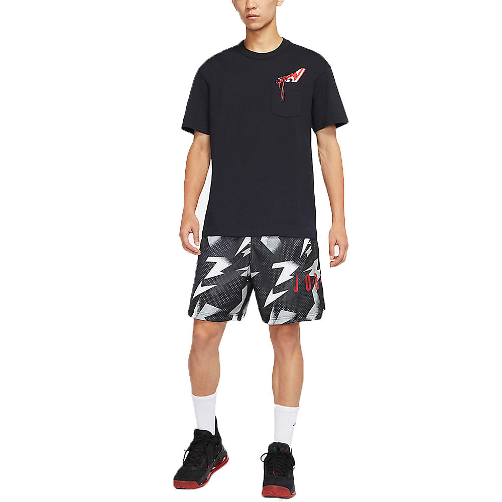Men's Air Jordan 1 Pocket Shoes Embroidered Round Neck Short Sleeve Black T-Shirt DO1928-010