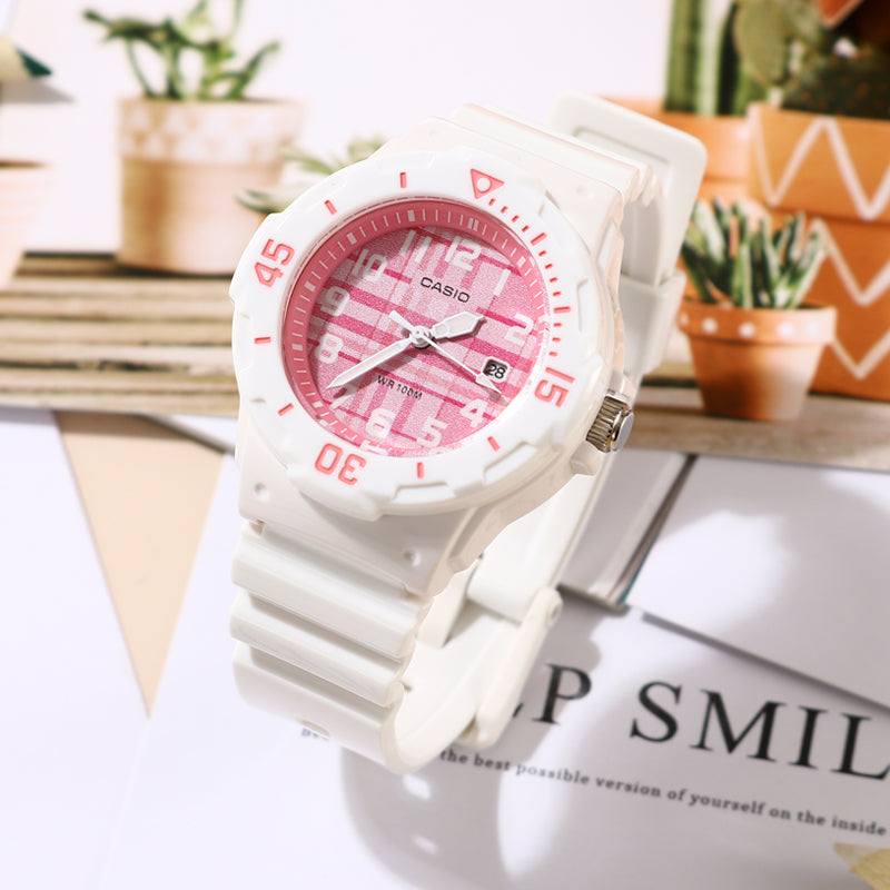 Waterproof Sports Pink Plaid Pink Analog LRW-200H-4C