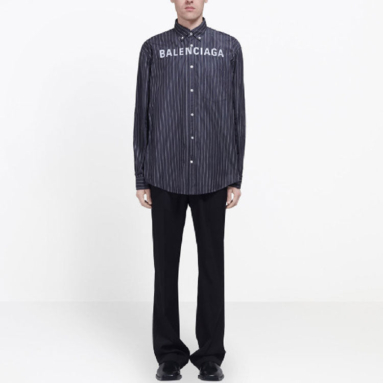 Balenciaga Chest Logo Pinstriped Logo Buttoned Shirt 'Black' 583989TGM041070