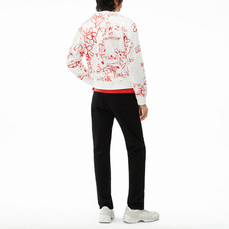 Men's KENZO SS21 Valentine's Day Series Painting Printing Round Neck Pullover White FB55SW0084MO-01B