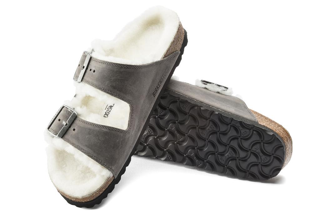 Birkenstock Arizona Shearling Waxy Leather Oiled 'Iron' 1021067