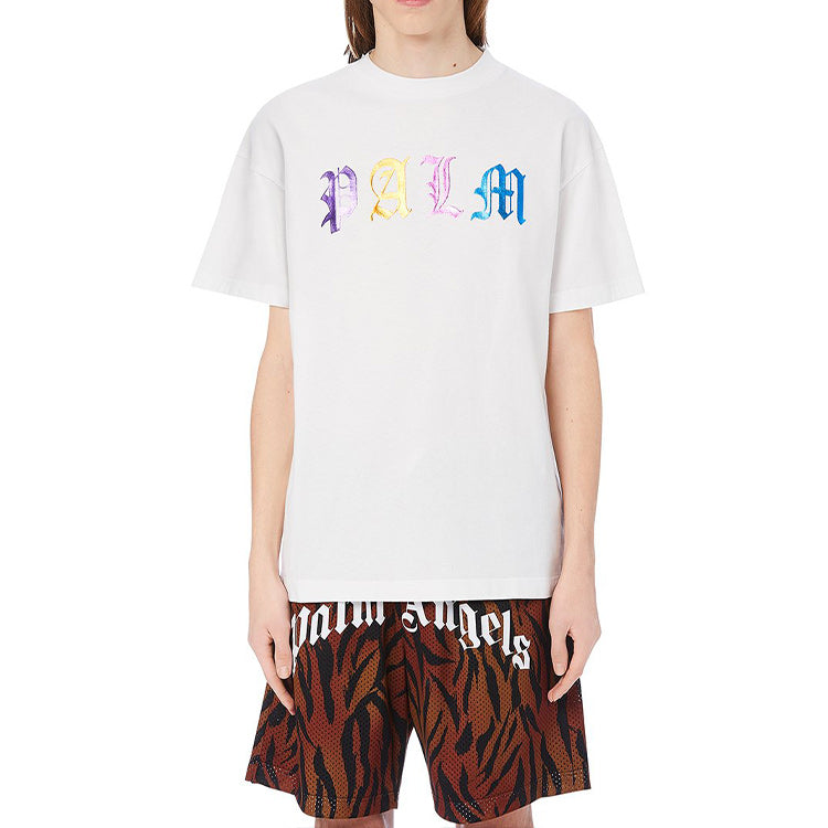 Men's PALM ANGELS Alphabet Printing Short Sleeve White PMAA001E20JER0070184