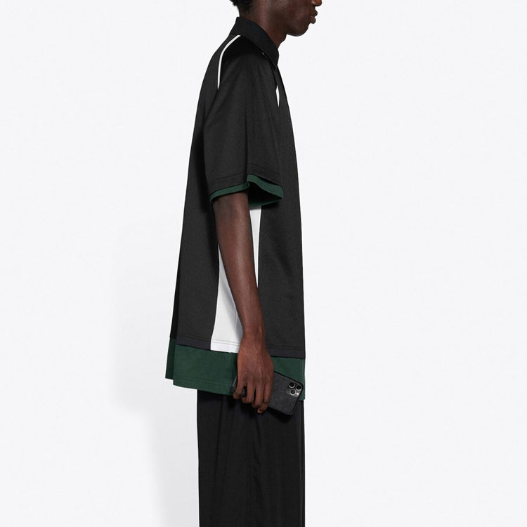 Men's Balenciaga FW21 Casual Double Layer Sports Short Sleeve Polo Shirt Black 661507TKVA51042