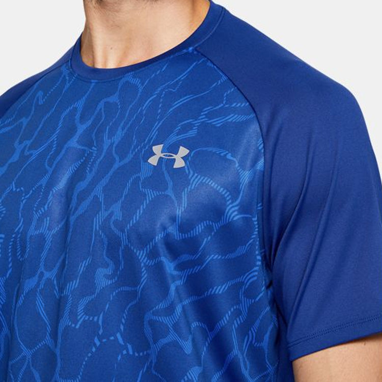 Men's Under Armour Training Sports Printing Short Sleeve Navy Blue 1353185-449
