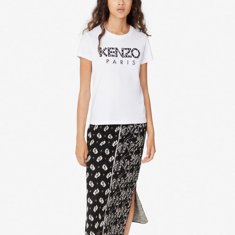 KENZO Alphabet Logo Pattern Round Neck Short Sleeve White FA52TS701990-01