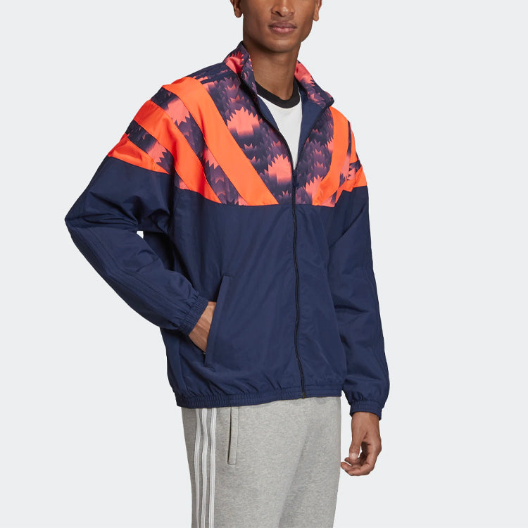 adidas originals Colorblock Pattern Printing Loose Zipper Jacket Navy Blue FM3415
