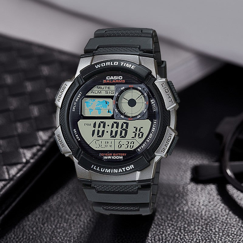 CASIO G Shock Quartz Sports Waterproof Mens Black Digital AE-1000W-1B