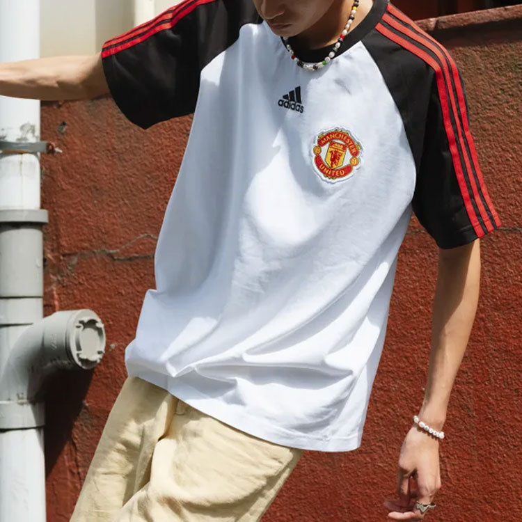 adidas Manchester United Soccer/Football Mufc Tg Tee Casual Sports Round Neck Colorblock Short Sleeve White H64070