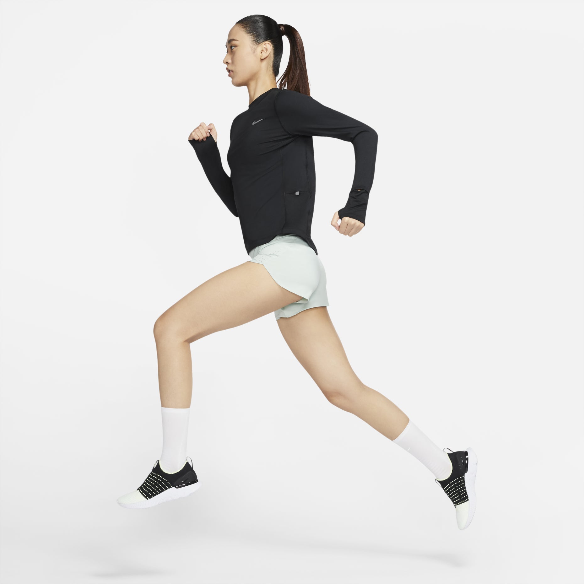 (WMNS) Nike Sports Running Round Neck Solid Color Long Sleeves Black T-Shirt CU3278-010