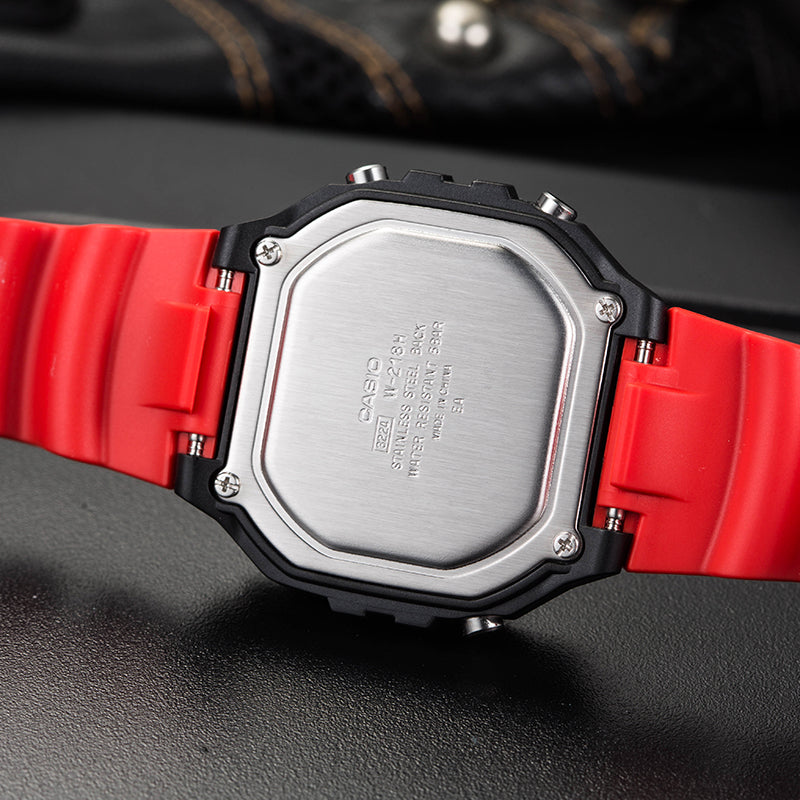 CASIO G Shock Quartz Sports Waterproof Mens BlackRed Digital W-218H-4B