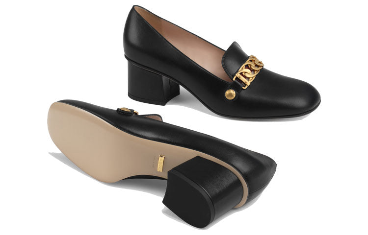 (WMNS) Gucci Sylvie Chain-embellished Leather Mid-Heel Pumps 'Black' 537539-CQXS0-1183