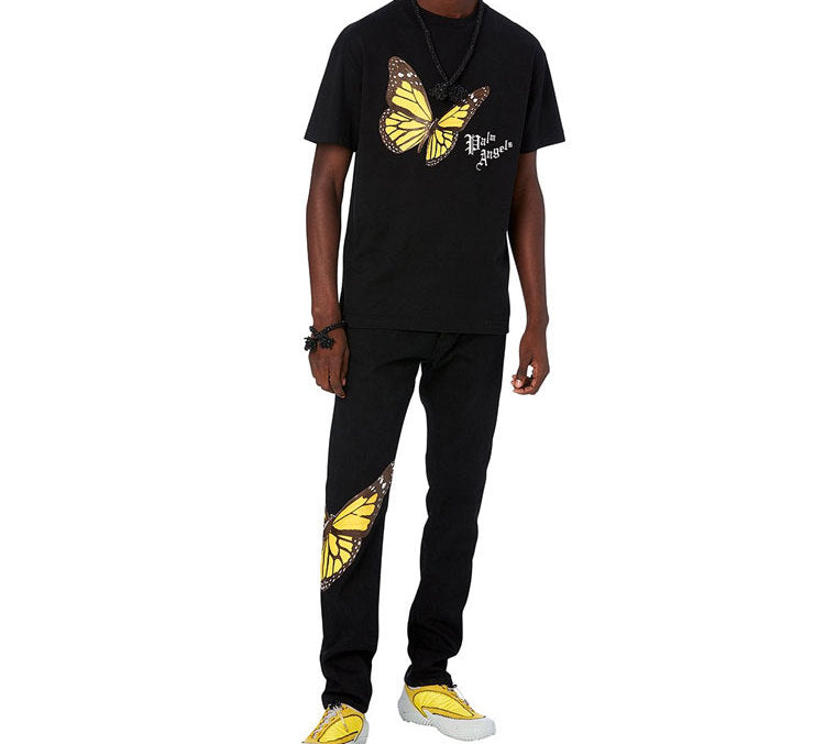 Men's PALM ANGELS Printing Short Sleeve Black 520 PMAA001S204130141088