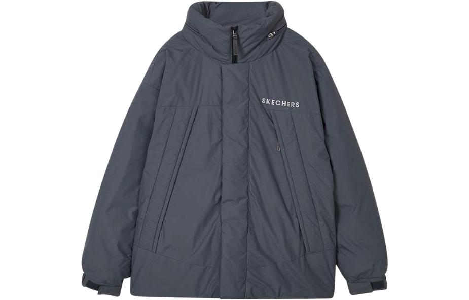 Skechers Zip-up Solid Color Hooded Down Jacket 'Black Grey White' L421M084
