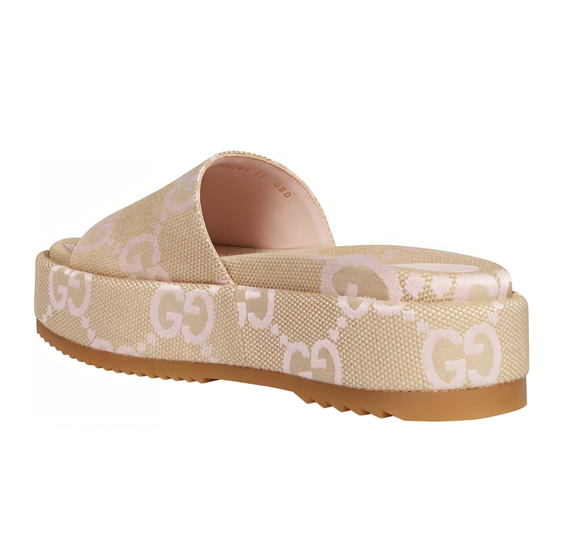(WMNS) Gucci Platform Slide Sandal 'Jumbo GG - Beige Light Pink' 730043-UKO00-8805