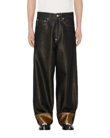 KENZO Turn Up Wide Fit Jeans in Japanese Denim 'Raw Black' FG55DP4246L0.BR