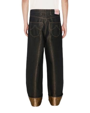 KENZO Turn Up Wide Fit Jeans in Japanese Denim 'Raw Black' FG55DP4246L0.BR