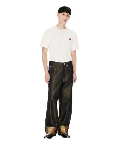 KENZO Turn Up Wide Fit Jeans in Japanese Denim 'Raw Black' FG55DP4246L0.BR