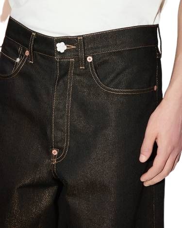 KENZO Turn Up Wide Fit Jeans in Japanese Denim 'Raw Black' FG55DP4246L0.BR
