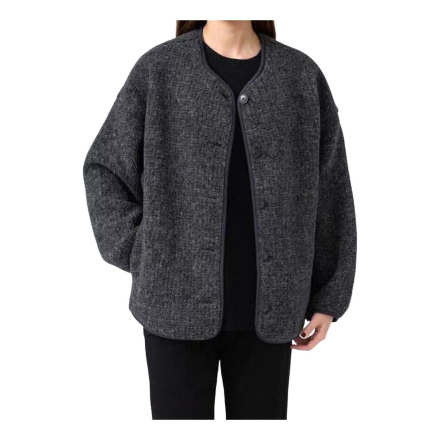 UNIQLO Pile Lined Fleece Relaxed Cardigan 'Dark Grey' 479616-08