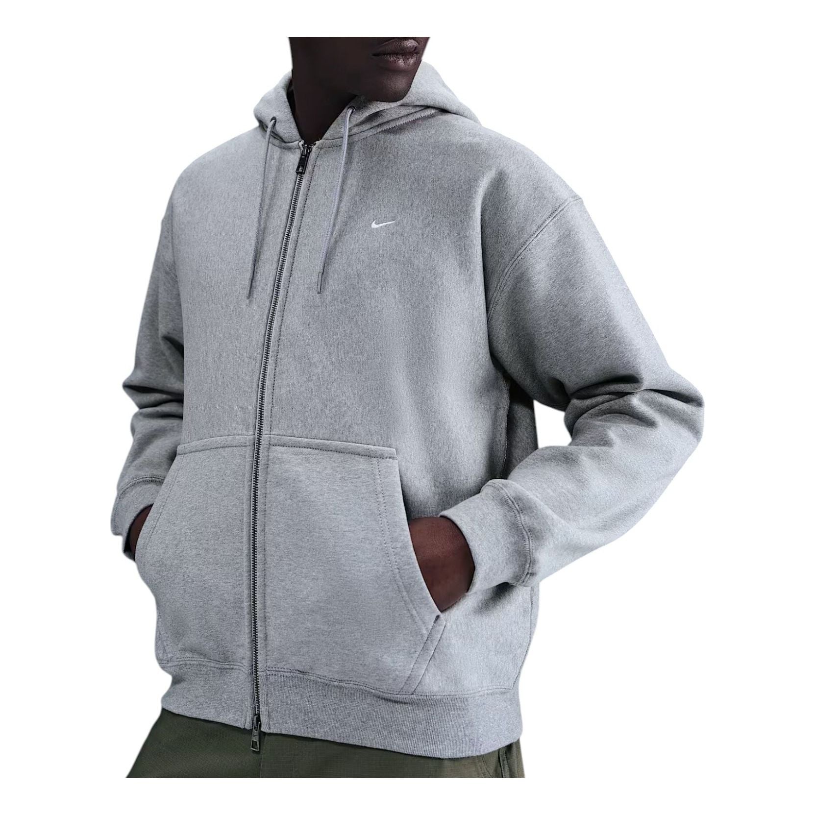 Nike Solo Swoosh Full-Zip Fleece Hoodie 'Dark Grey Heather Light Smoke Grey White' HV1084-063