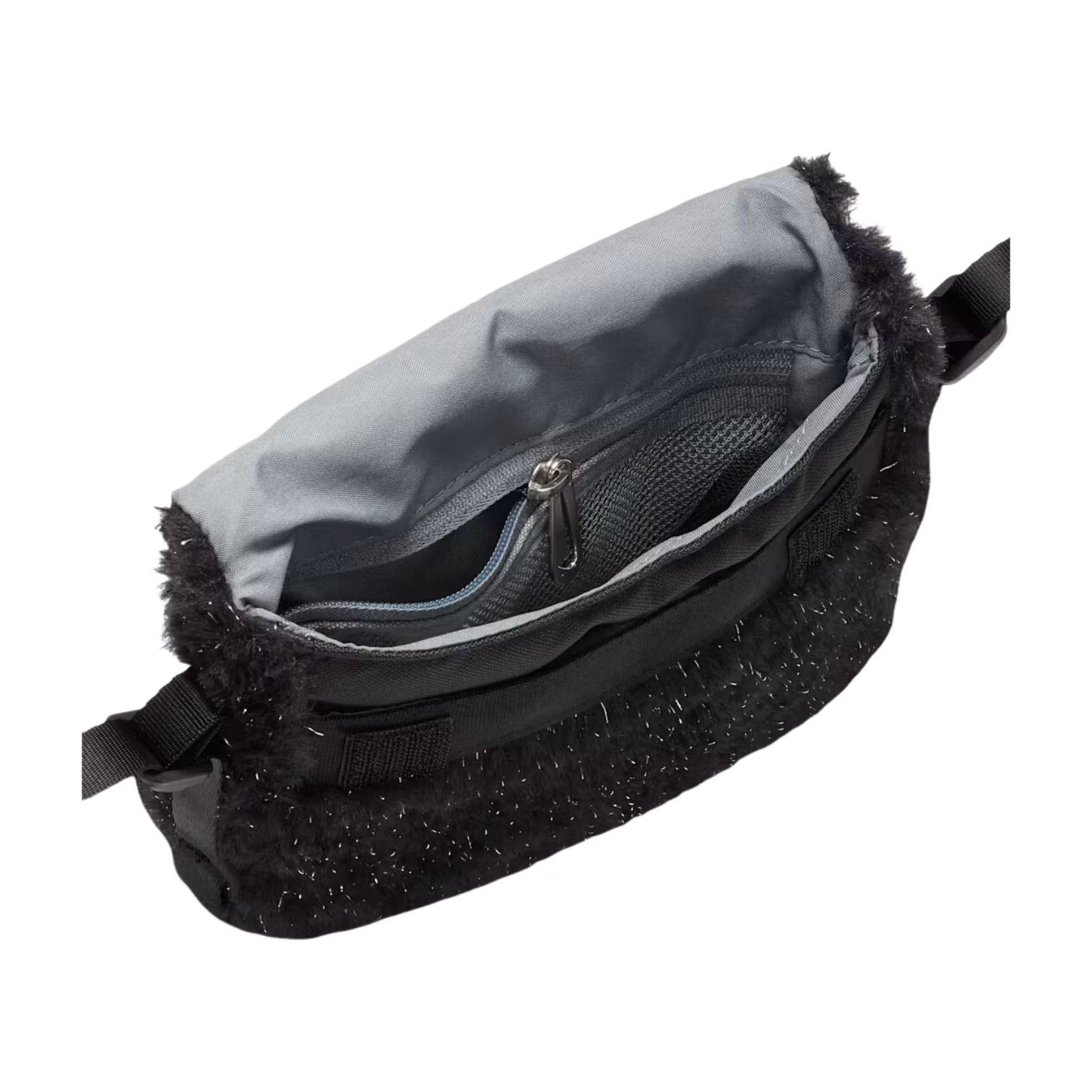 (GS) Nike 1L Faux Fur Crossbody Bag 'Black Cool Grey White' FZ1329-010