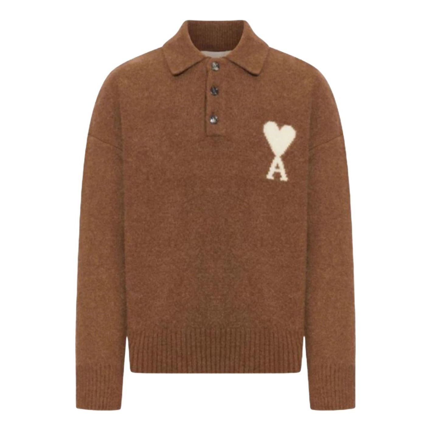 AMI Big Heart Logo Sweater 'Brown White' UPL408-KN0135-217
