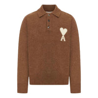 AMI Big Heart Logo Sweater 'Brown White' UPL408-KN0135-217