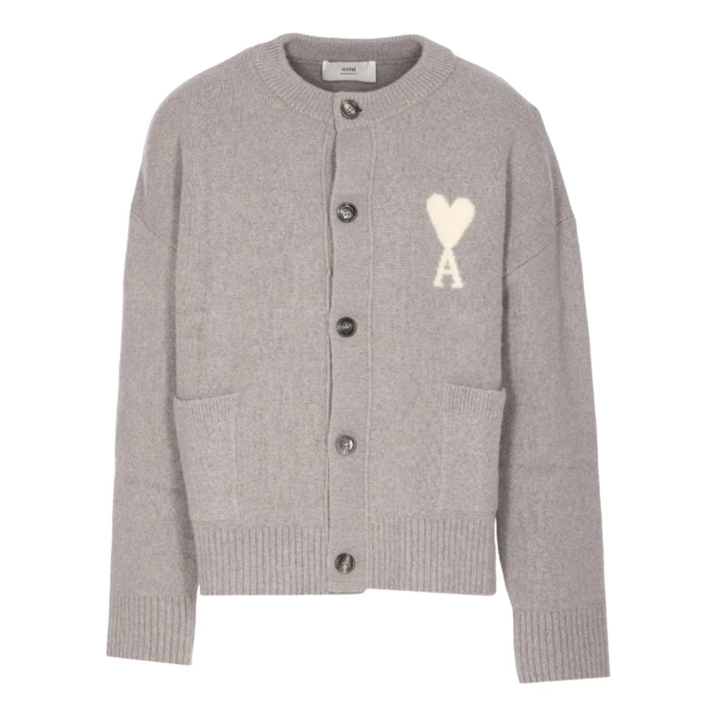 AMI Big Heart Logo Alpaca Cardiga 'Gray' UKC366-KN0135-058