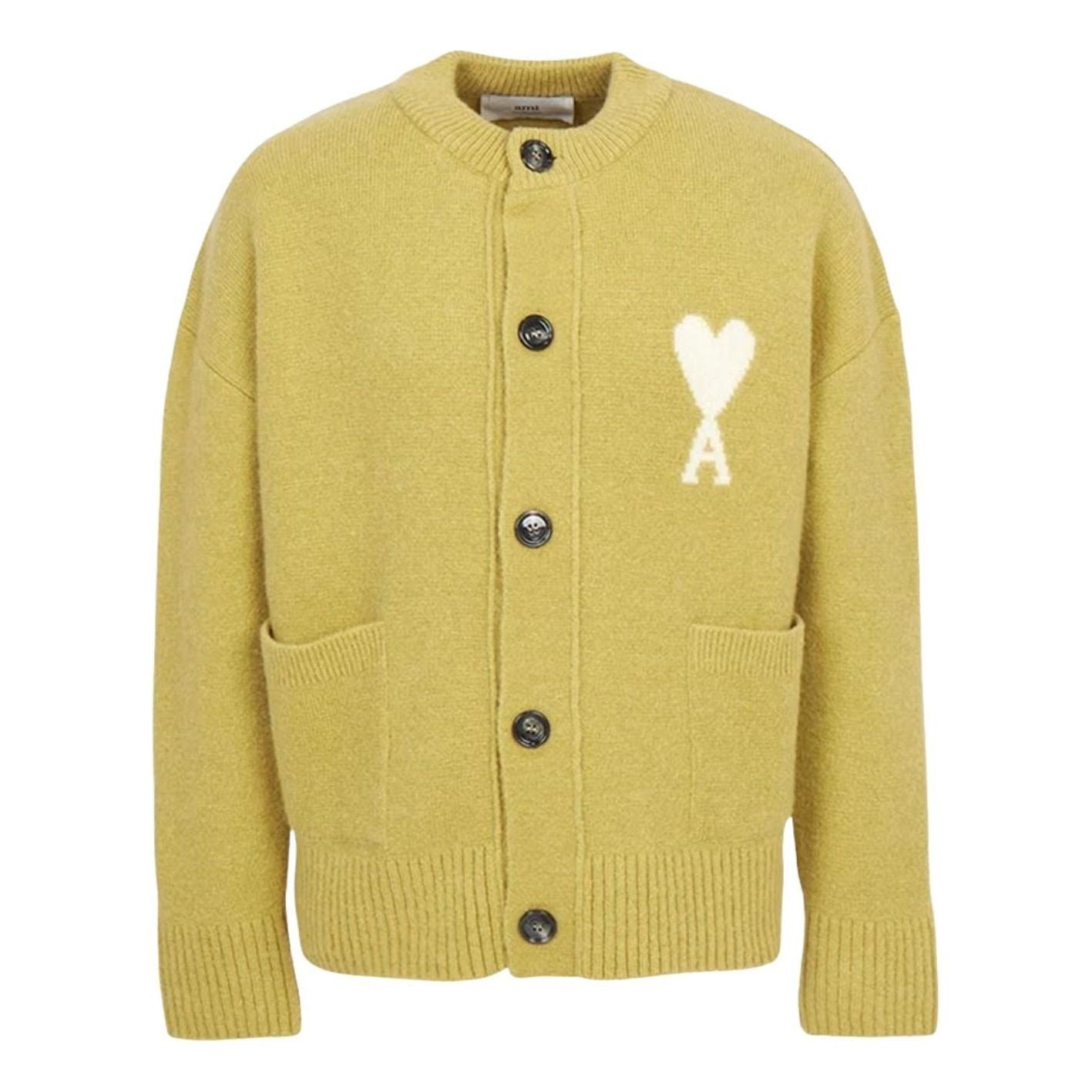 AMI Big Heart Logo Alpaca Cardigan 'Lime Green Off-White' UKC366-KN0135-3993