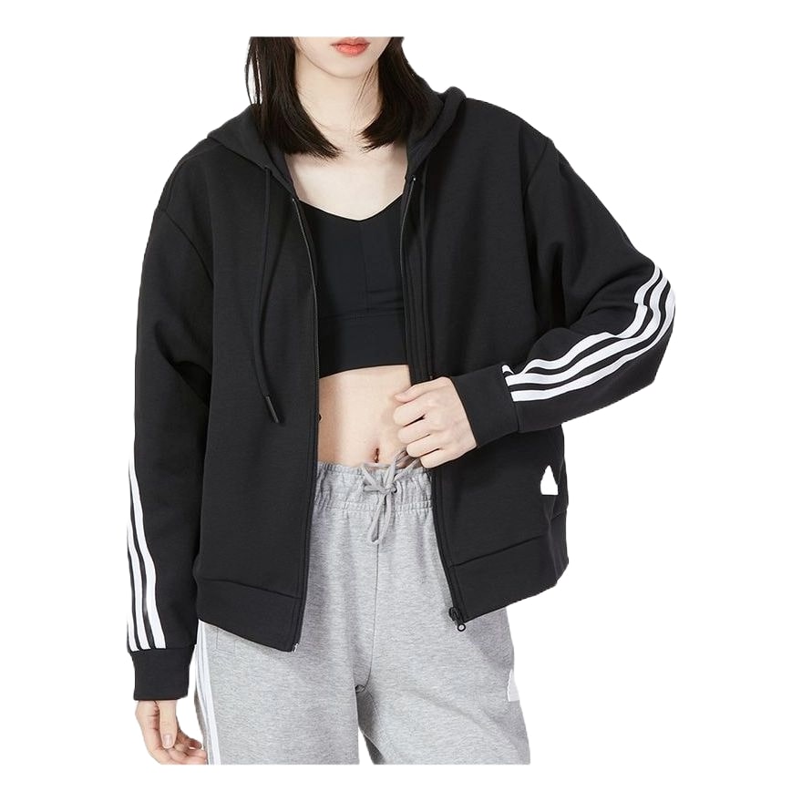 (WMNS) adidas Future Icons 3-Stripes Full-Zip Hoodie Asia Sizing 'Black White' HT4715