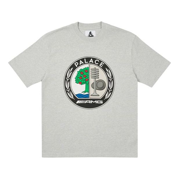 PALACE SS21 x AMG Crossover Emblem T-Shirt Grey Marl Apple Logo Printing Solid Color Short Sleeve Unisex Gray P20AMGTS003