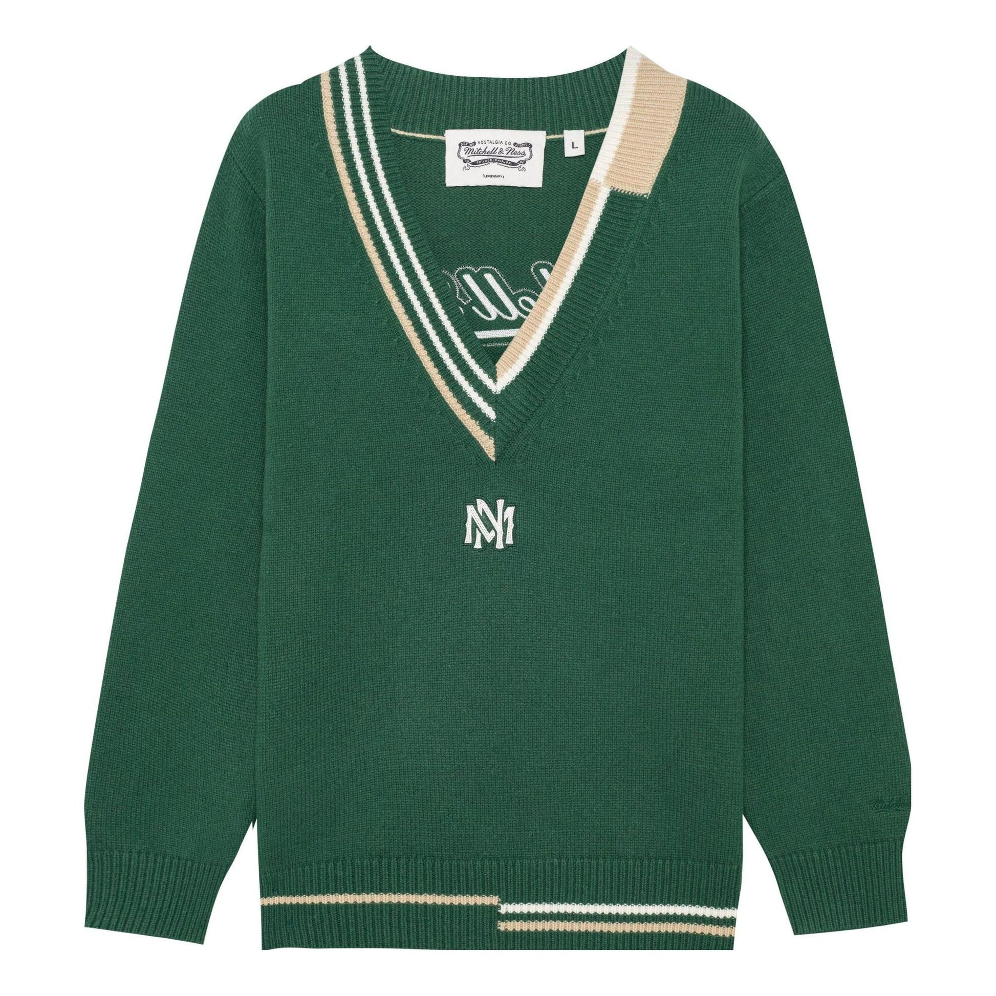 Mitchell & Ness Branded Contrasting V-Neck Sweater 'Green' MNHLAWTOKJ011-GRN