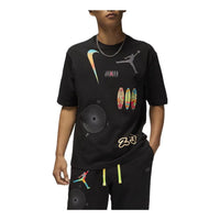 Men's Air Jordan Multi-Color Alphabet Printing Casual Short Sleeve Black T-Shirt DQ7363-010