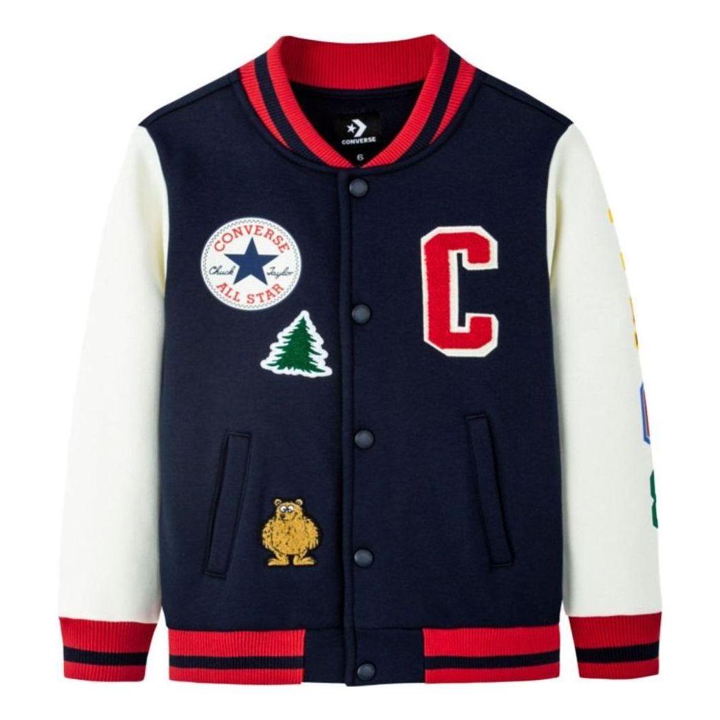 (GS) Converse Color-blocked Embroidered Baseball Jacket Asia Sizing 'Navy White Red' CV2242170GS-001
