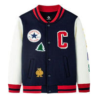 (GS) Converse Color-blocked Embroidered Baseball Jacket Asia Sizing 'Navy White Red' CV2242170GS-001